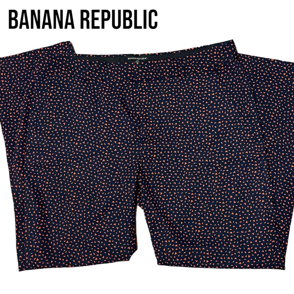 Banana Republic Navy Cropped Ankle Pants with Pink Dot Print